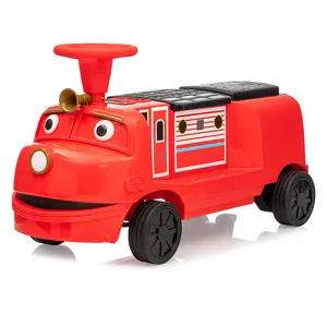 12V 2-Seater Ride-On Train for Kids, Battery Powered Electric Vehicle with Adjustable Seat, Storage Compartment, Headlights, Music and Rubber Wheels