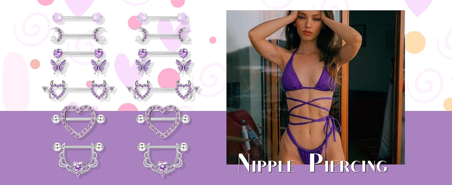 YADOCA 6 Pairs Nipple Bars for Women 316L Surgical Steel Nipple Piercing Jewellery Barbell Piercings Tongue Bars Rings Heart Body Piercing Jewellery