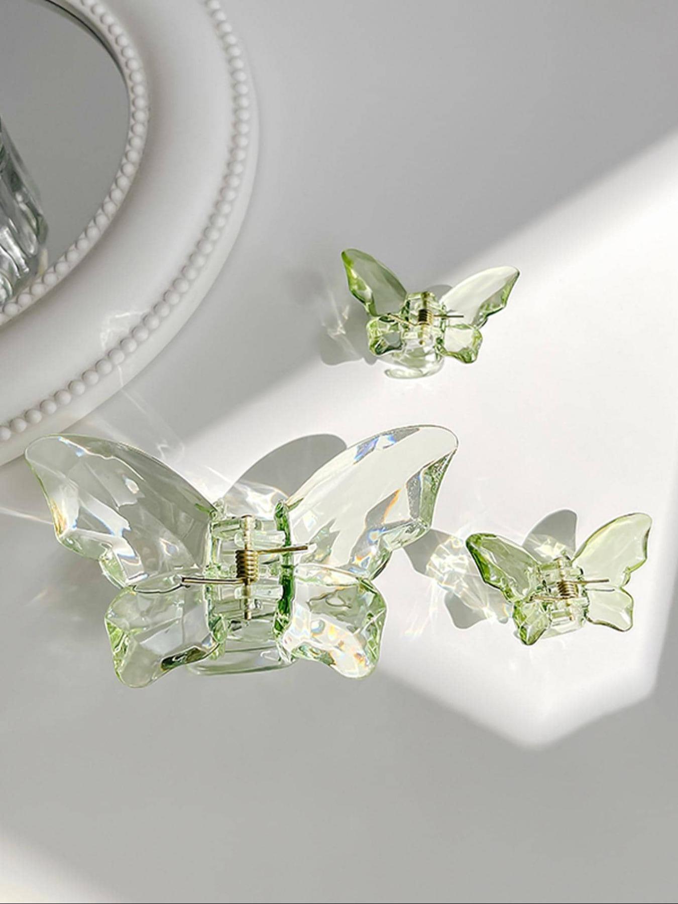 9pcs Transparent Multiple Size Butterfly Design Hair Claw, Fashionable Hair Accessories for Women & Girls, Easy Grasping Hair Claw Clip, Butterfly Hair Clip Set