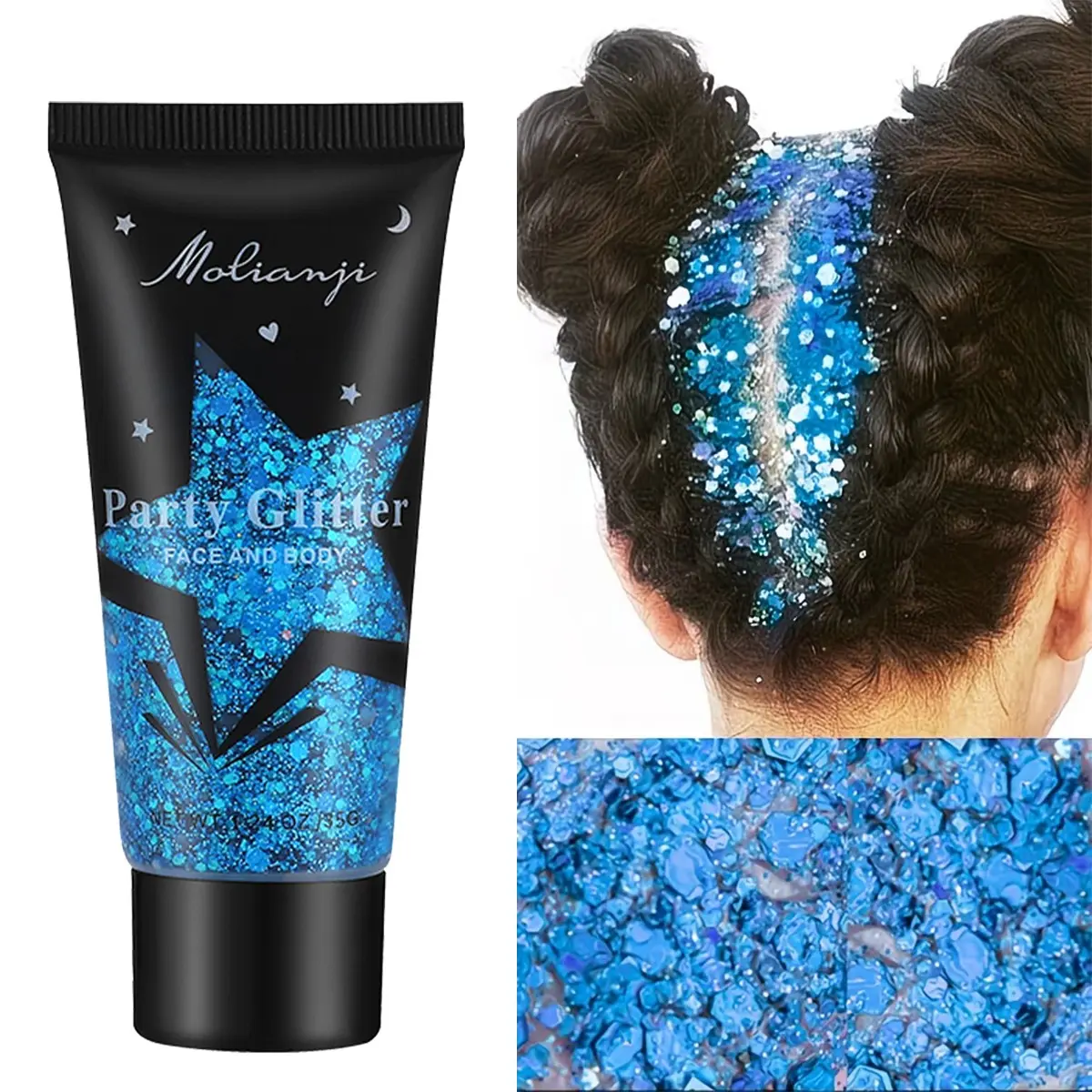 Shimmering Gel for Face Hair Body, Washable Non-Damaging, Fine Texture, Waterproof Sweatproof, Multi-Use Styling Gel
