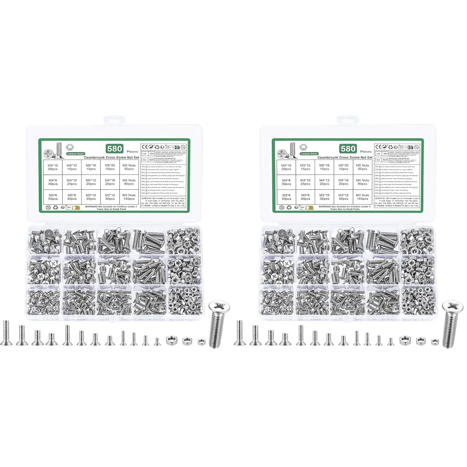 580 count M3 M4 M5 Machine Screws  Kit,Metric Flat  Screws