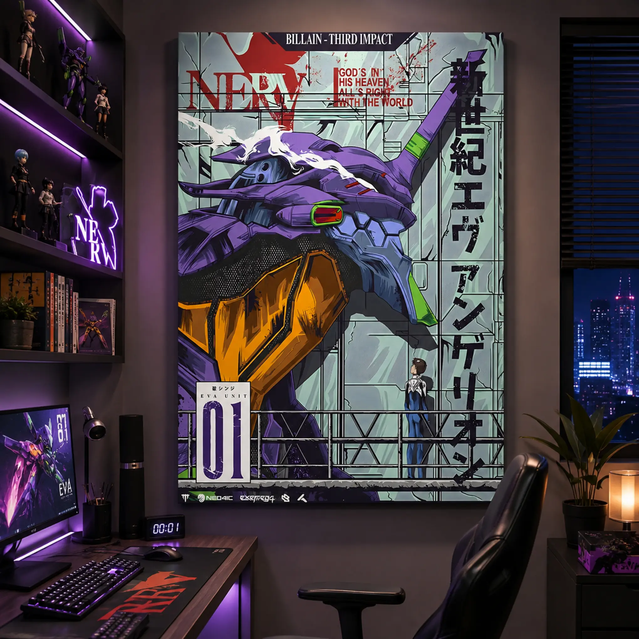 EVA Unit 01 Anime Poster,Evangelion Wall Art Canvas Print for Gaming Room Decor,Bedroom Wall Decor,Anime Room Aesthetic,Dorm Decoration,Manga Fan Gift and Japanese Style Home Decor