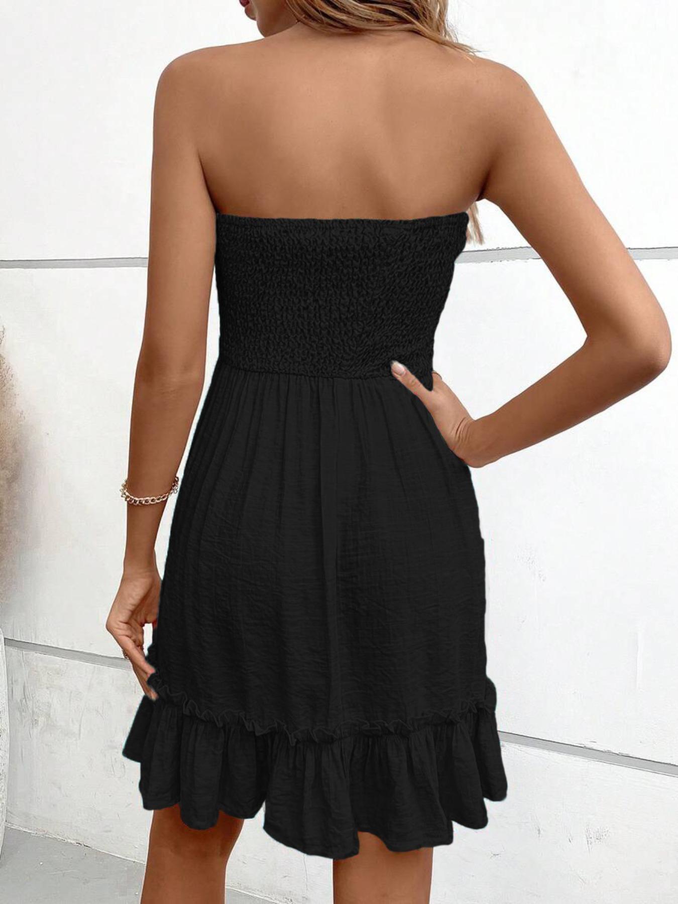 Women's Plain Shirred Tube Dress, Elegant Strapless  Dress for Party Holiday Wedding Guest, Ladies Summer Clothes, Womenswear