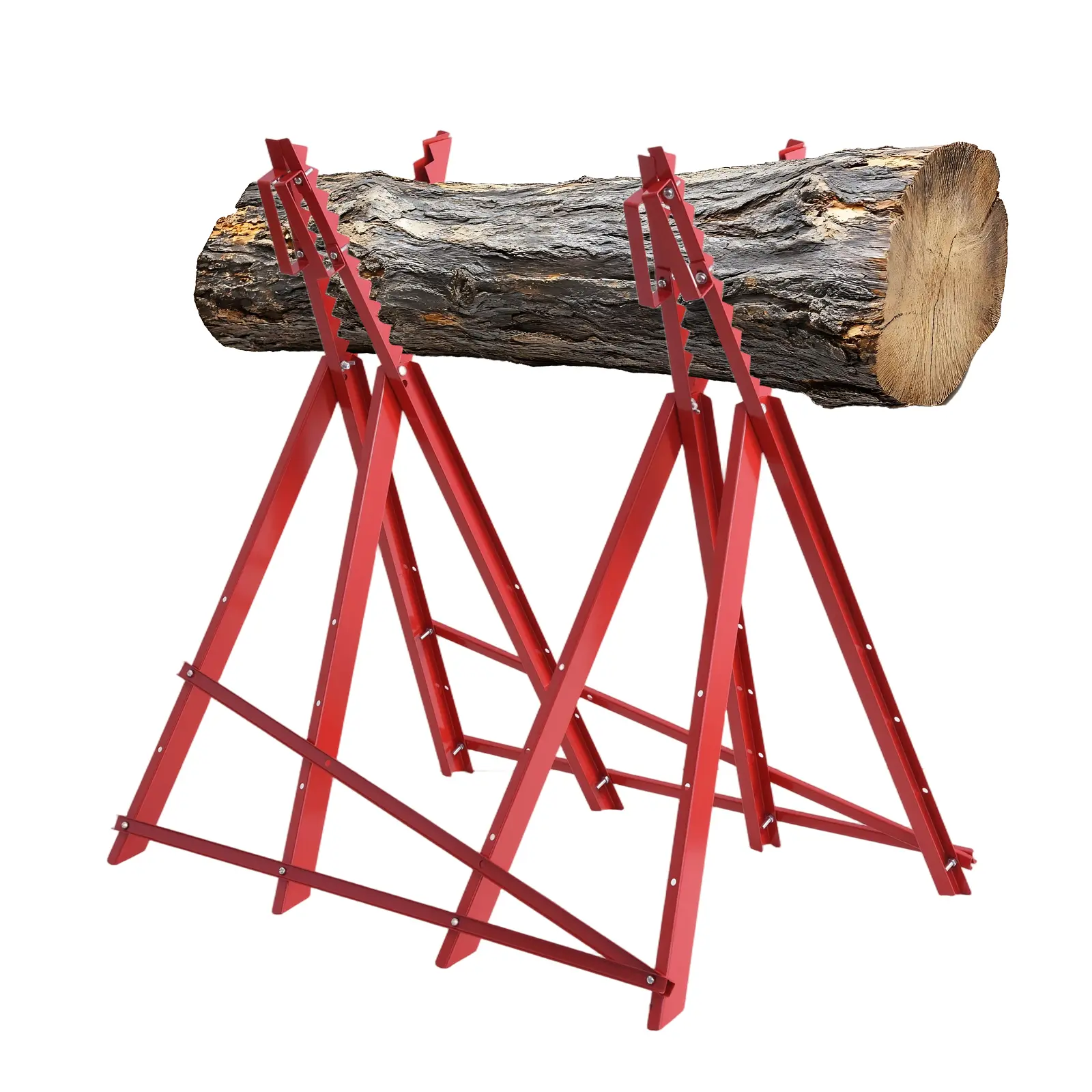 Adjustable Iron Saw Horses - Folding Height-Adjust Work Horse, Portable Saw Stand, 220 lbs Max Load Log Holder for Wood Cutting & Firewood Splitting, Max 220 Lbs