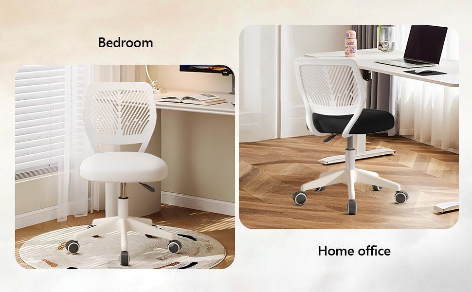 Armless Desk Chair, Height Adjustable Swivel Office Rolling Task Chairs with Soft Mesh Padded Cushion, Ergonomic Small Study Computer Chair for Girls Boys Teens (Pink, 1PC)