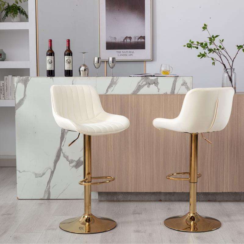 Chrome Footrest and Base Swivel Height Adjustable Mechanical Lifting Velvet + Golden Leg Simple Bar Stool,Set of 2,Ivory Furniture Lounge gaming chair vanity chair Modern Aesthetic criss cross chair gaming chair