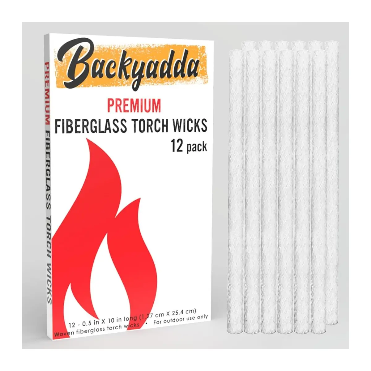 12 Pack Premium Fiberglass Tiki Torch Wick Replacements - 0.5 Inch Diameter, 10 Inches Long, Durable, Super Absorbent for Bitefighter Torch Fuel Canisters, Table Top Lanterns, Wine Bottle Candles, Citronella Torches