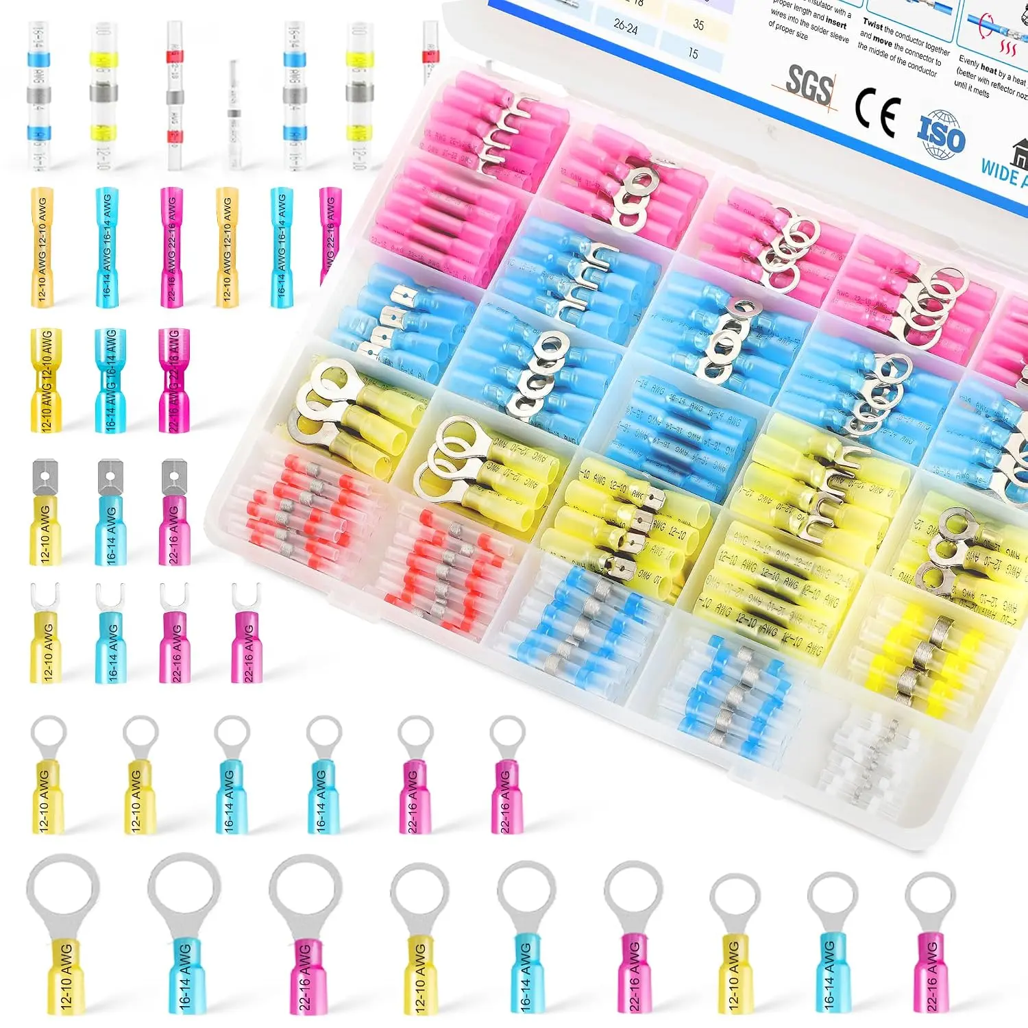 260 count Heat Shrink Wire Connectors Kit, 2-in-1 Electrical Wire Terminal Set,  Solder Seal Connectors, Insulated Spade  Splice Ring Fork Terminal for Marine  and DIY User