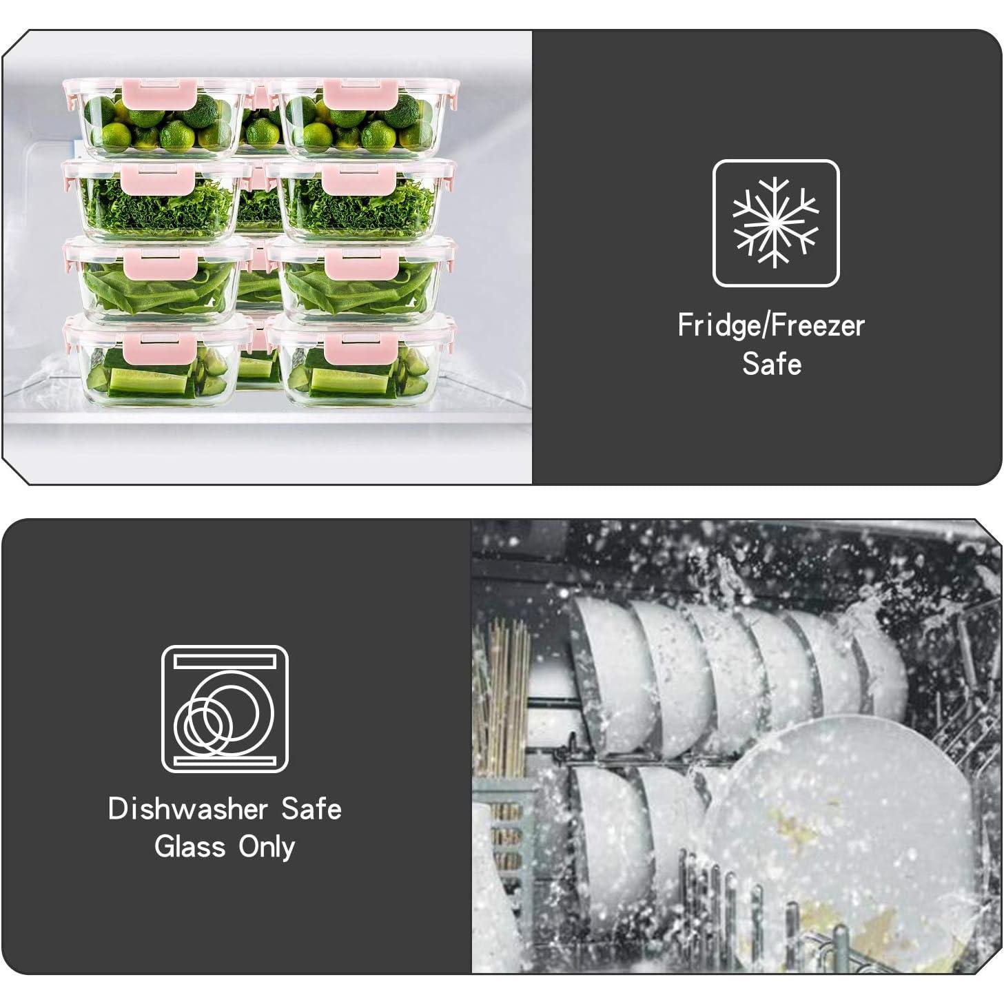 PLL 10 Pack Glass  Storage Containers with Lids Leakproof, Airtight Glass Meal Prep Containers For Lunch, On The Go, Leftover, Dishwasher Safe Set Plastic
