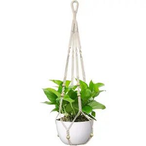 USLAI Macrame Plant Hanger Indoor Outdoor, Fits 4 to 15 Inch Pots, Strong Hanging Planter Holder, Boho Home Decor, 35 Inch, Ivory (POTS NOT Included)