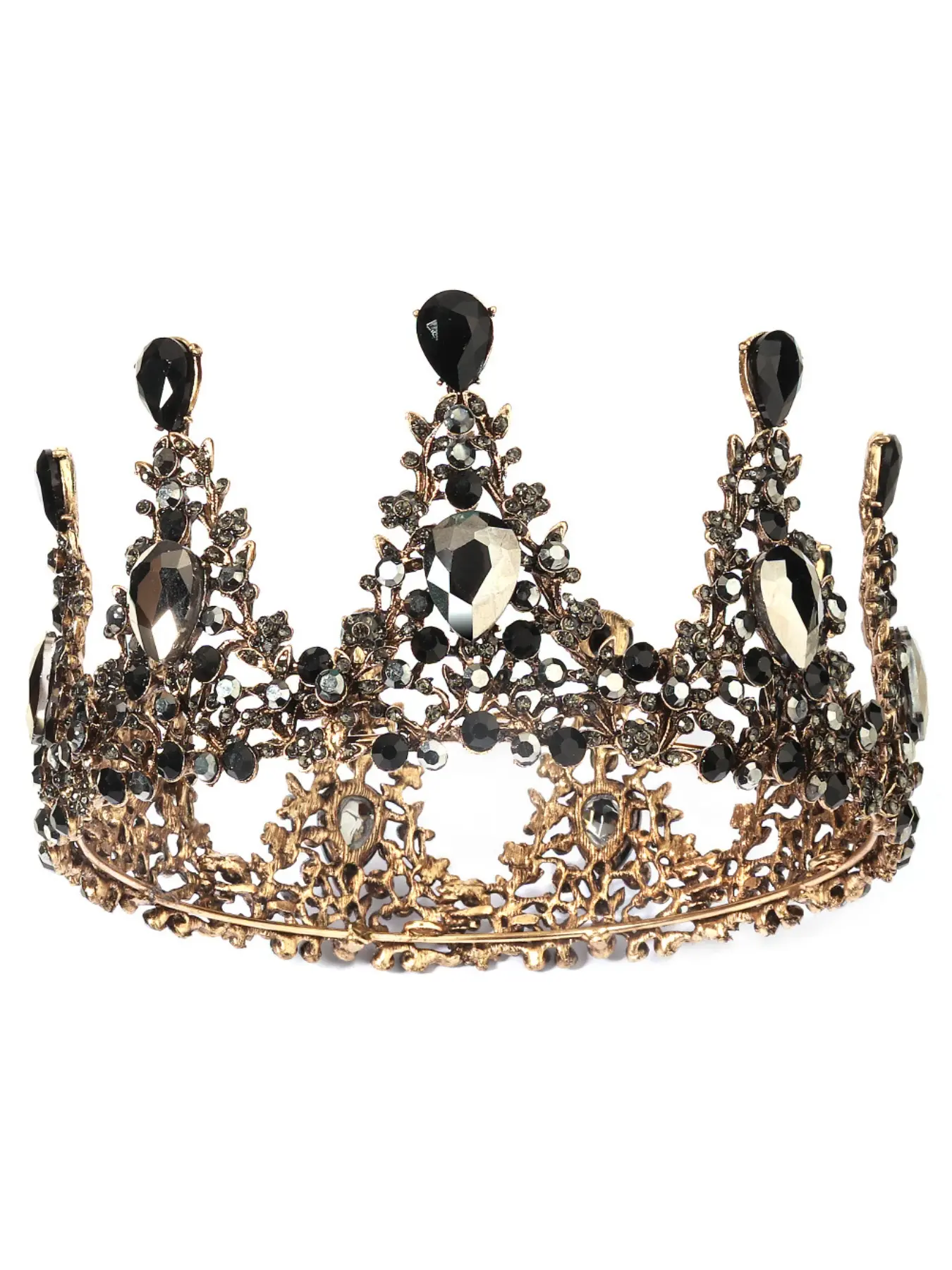 Bridal jewelry high-end vintage round crown European and American Halloween hair accessory alloy rhinestone black crown