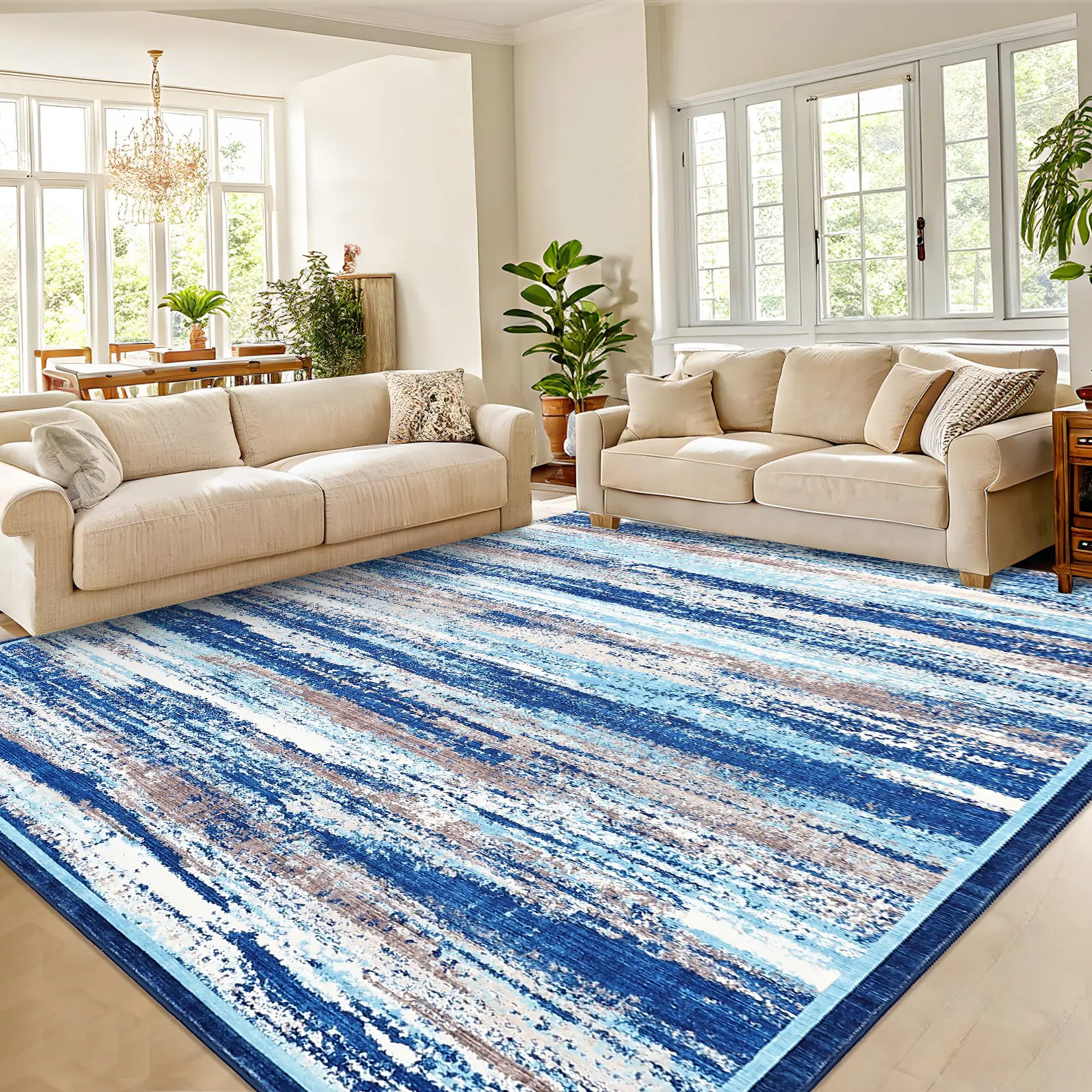 Stain Resistant Machine Washable Area Rug with Non Slip Backing, Foldable Printed Floor Carpet for Entry Living Room Bedroom
