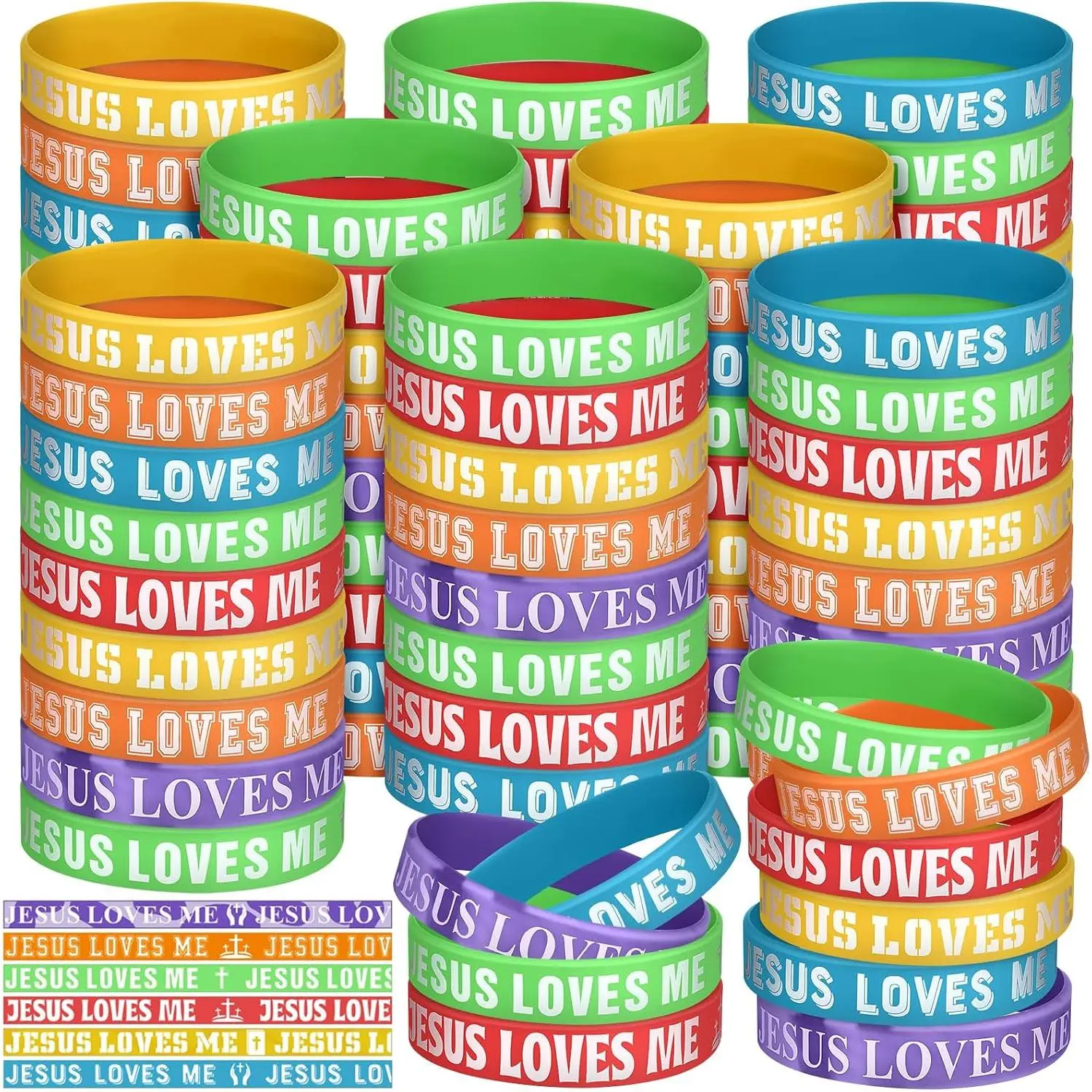 120 count  Loves You  Bracelets Color Summer Wristbands Bulk  Verse Rubber Bracelets Christian Motivational Rubber Wristbands for Religious Party Favors