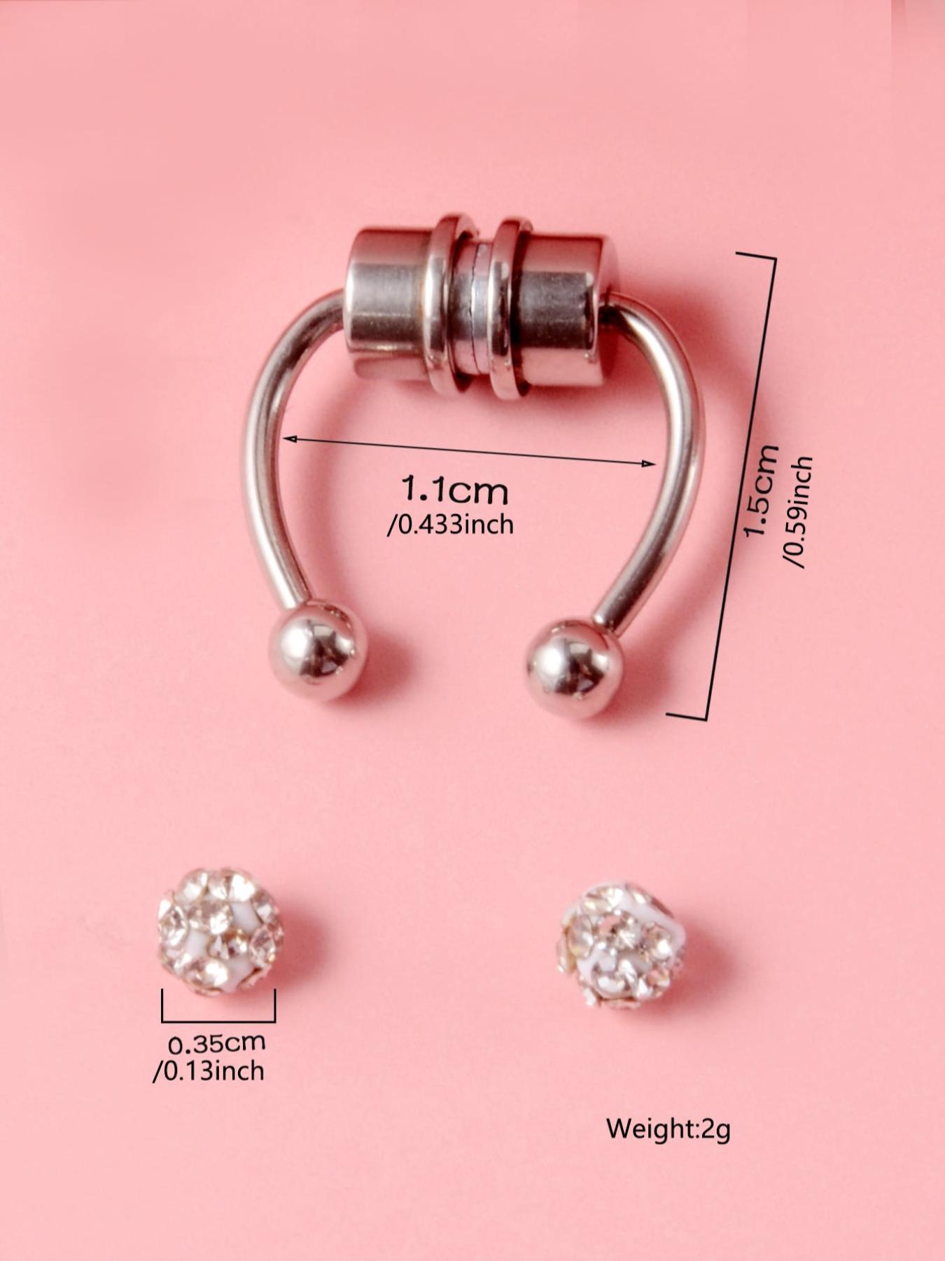 Body No Piercing Jewelry, Magnetic Nose Rings with Rhinestone Decorated Replacement Head, Magnetic Nose Cuff for Men & Women, Spiral Nose Ring