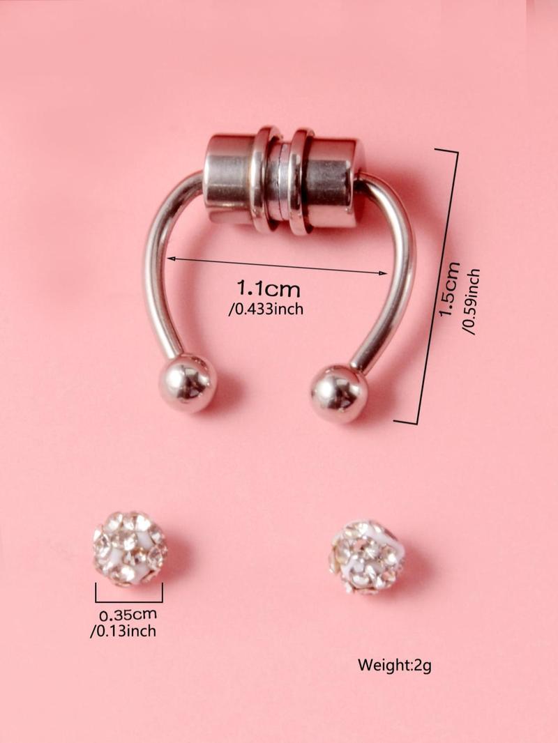 Body No Piercing Jewelry, Magnetic Nose Rings with Rhinestone Decorated Replacement Head, Magnetic Nose Cuff for Men & Women, Nose Rings Hoops
