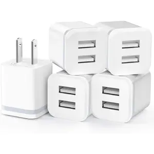 USB Wall Charger, 5-Pack 2.1A/5V  Port USB Cube Power Adapter Charger Plug  Block  for  Xs/XR/X, 8/7/6 Plus, , , , , Android Phones