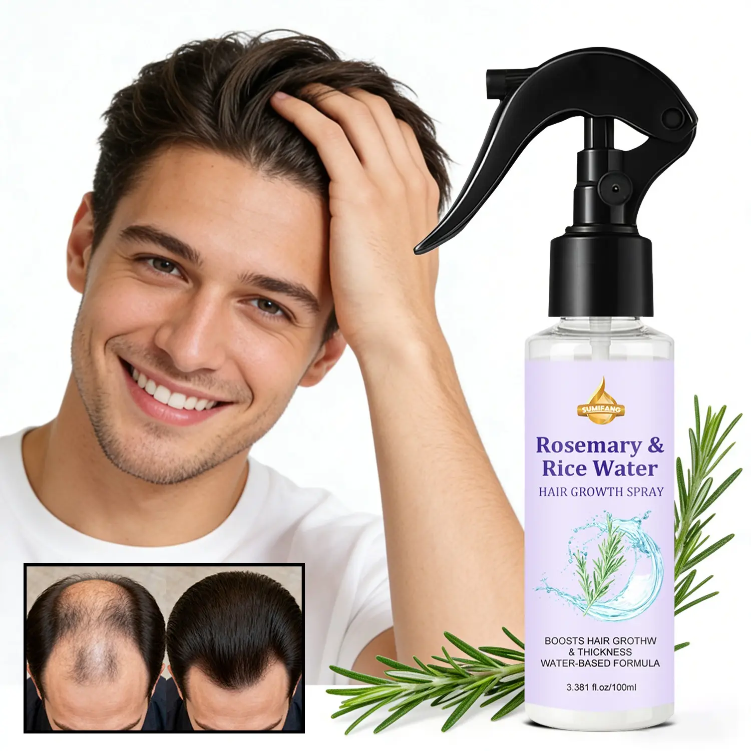 SUMIEANG | Rosemary & Rice Water Hair Growth Spray | Rosemary + Rice Water + Collagen Peptides + Vitamin C | Strengthens Hair Roots • Nourishes & Revitalizes Scalp • | Daily Scalp & Hair Growth Care | Hair Growth Promotion