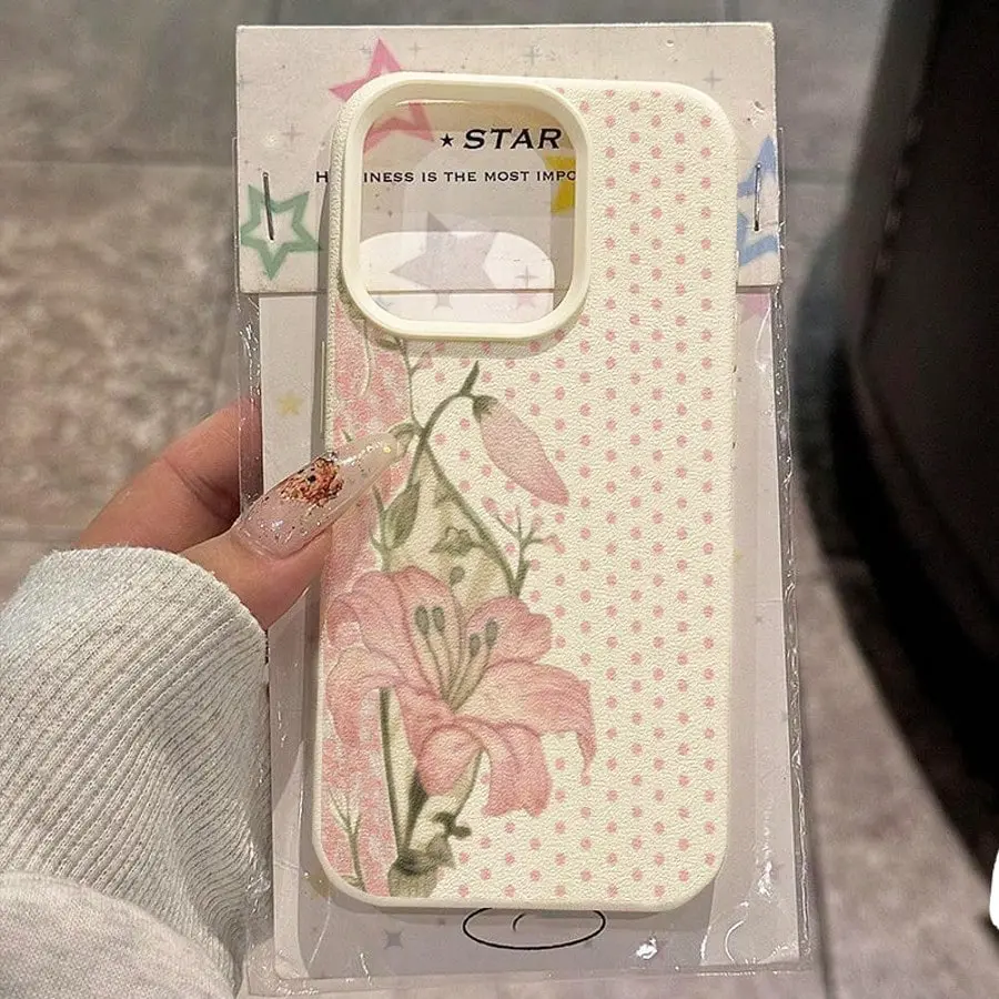 1pc TPU Material Cute Polka Dot Lily Floral Pattern Phone Case Compatible With IPhone 17 Pro Max/17/16 Pro Max/15/13/12/11, S20 FE/A15/S24/A55, Note 11/Note 12/Note 13 Pro, Full Coverage Anti-Drop Soft Protective Phone Cover