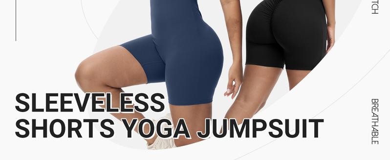 Women's One Piece Jumpsuit Sleeveless Short Bodycon Rompers Back Knotted Yoga Workout Bodysuit tracksuit set high waist legging