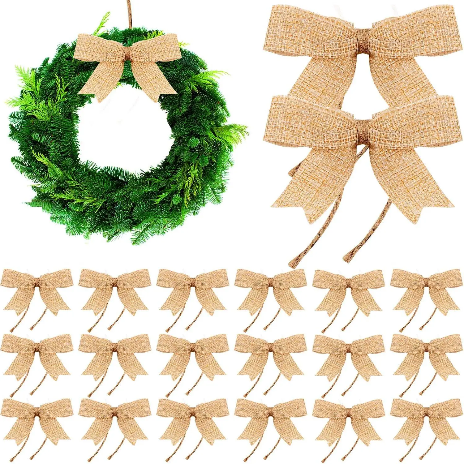 24 count Burlap Bows Decorative Christmas Bows Knot Ornament Bows Small Linen  Wreath Bow for Christmas Tree Decoration Festival Holiday Party Package Supplies, 3 Inch