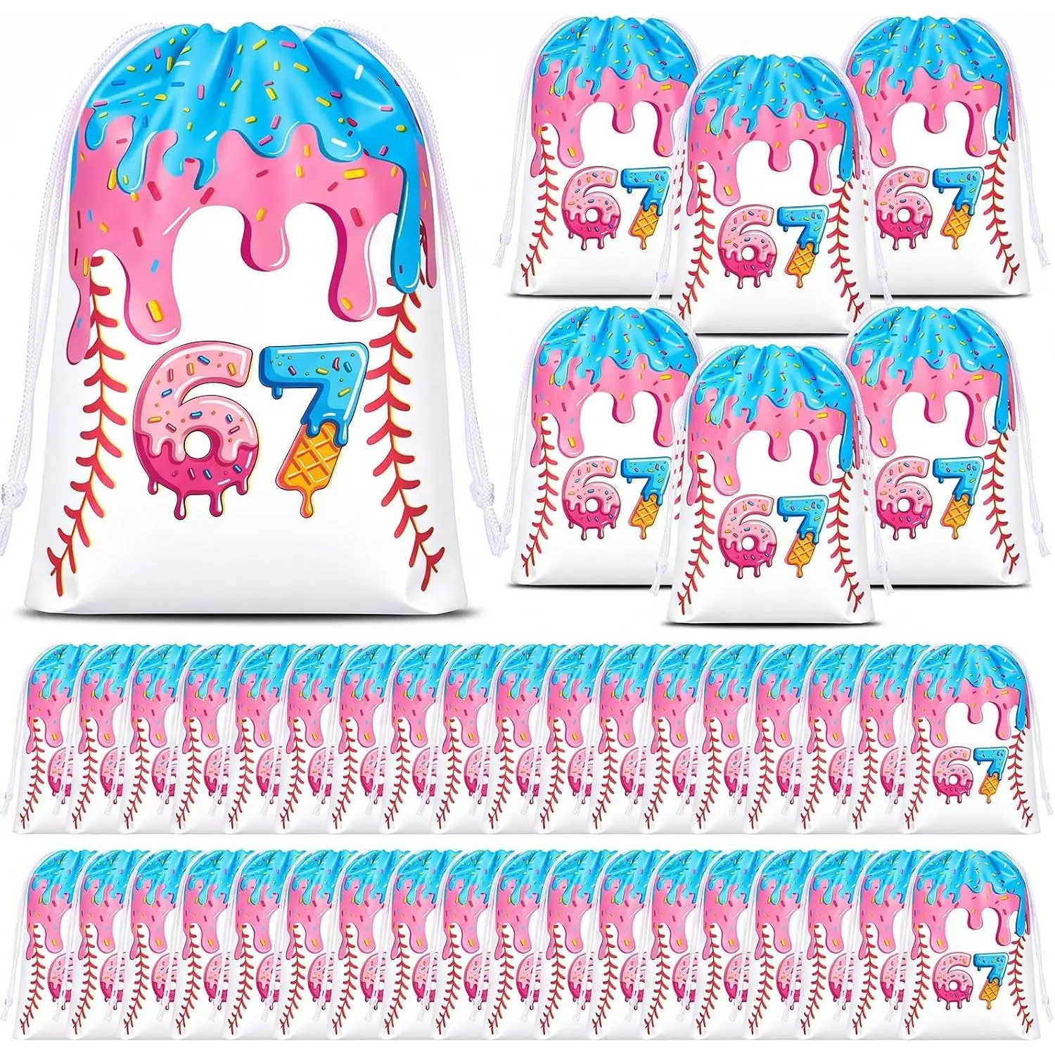 24 count 6 7 Ice Cream Drip Baseball Drawstring Bags 6 x 8 Inch Baseball Party Favors  Plastic Drawstring Bags  Packaging for Team  Birthday Party Supplies