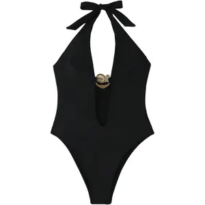 Women's One Piece Swimsuit Halter Backless Bathing Suits Cut Out Swimwear Ring Linked Monokini