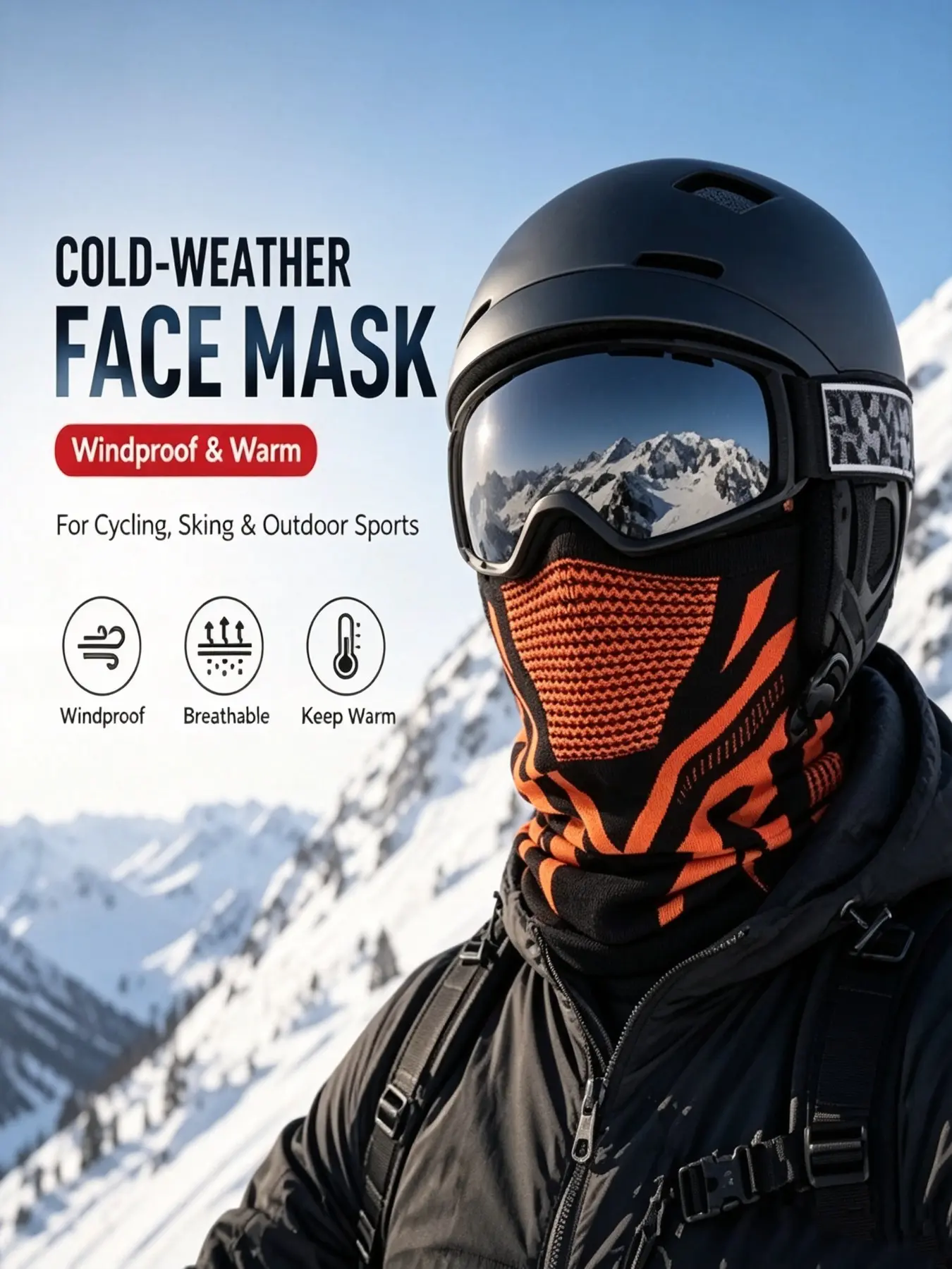 Winter Neck Gaiter Face Mask, Windproof Breathable Neck Cover for Motorcycle E‑Bike Ski Cycling Unisex