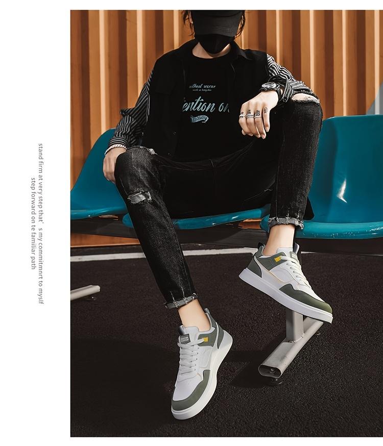 2024 Men's Low-top Skate Shoes - White and Gray Casual Lace-up Sneakers, Durable PU Upper and PVC Sole, Comfortable Insole, Suitable Casual Wear