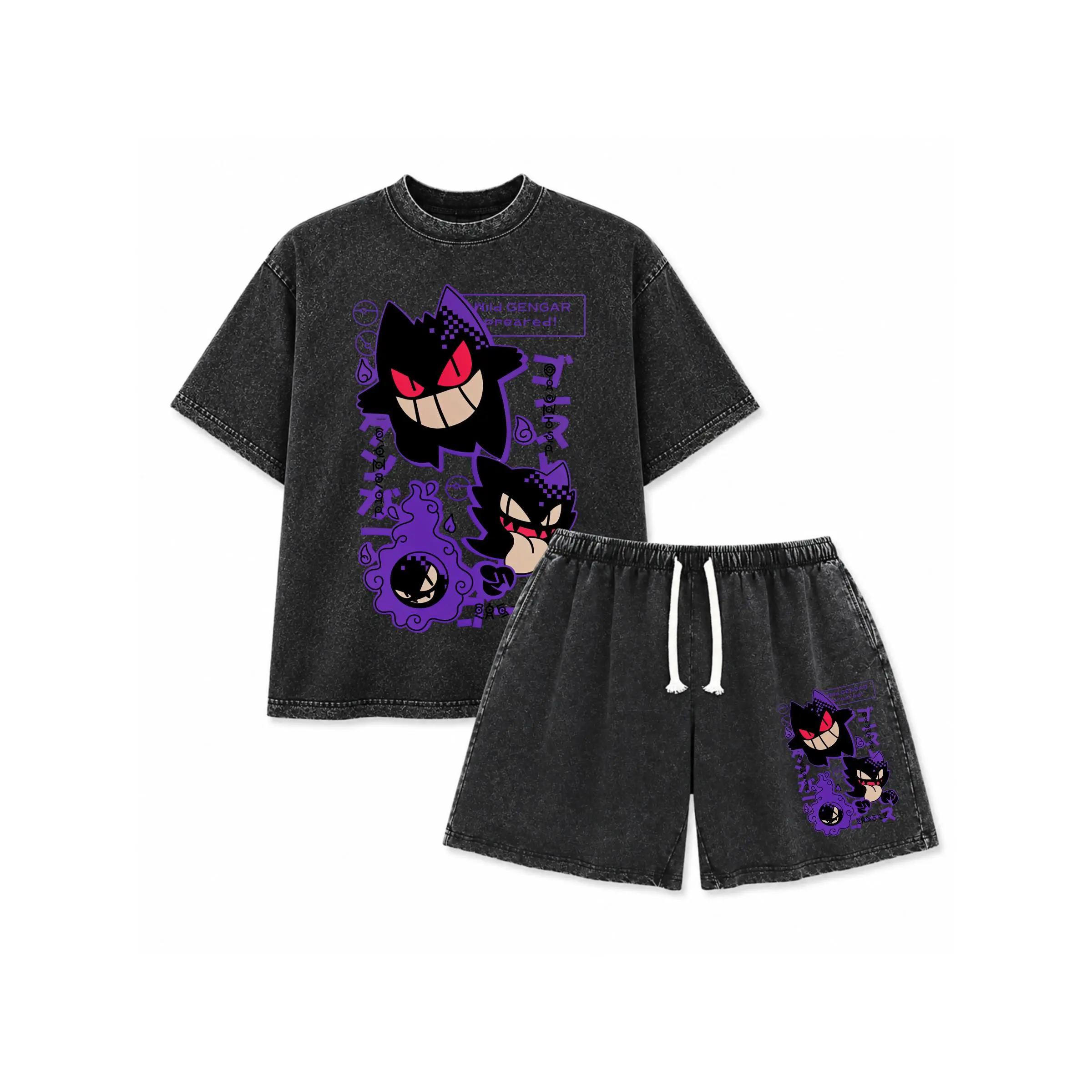 Men's Vintage Pocket Monsters Oversized Funny Graphic Tee - Washed Cotton, Short-Sleeve, Whimsical Streetwear Summer Casual Top, Gift for Boyfriends