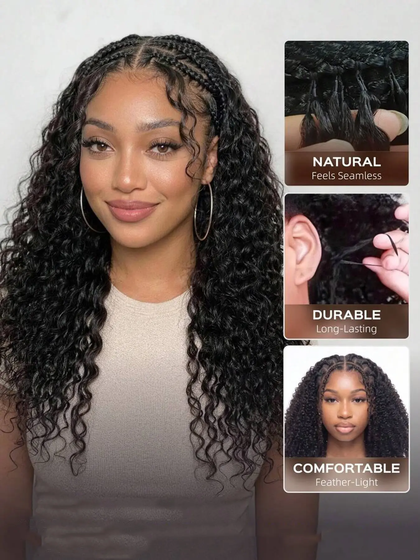 Deep Wave Feather Crochet Hair Human Hair Invisible Miracle Knots Crochet Hair Human Hair 60g Pre-Separated Human Crochet Hair Reusable Brazilian Human Hair Bundles Braiding Hair Black Color