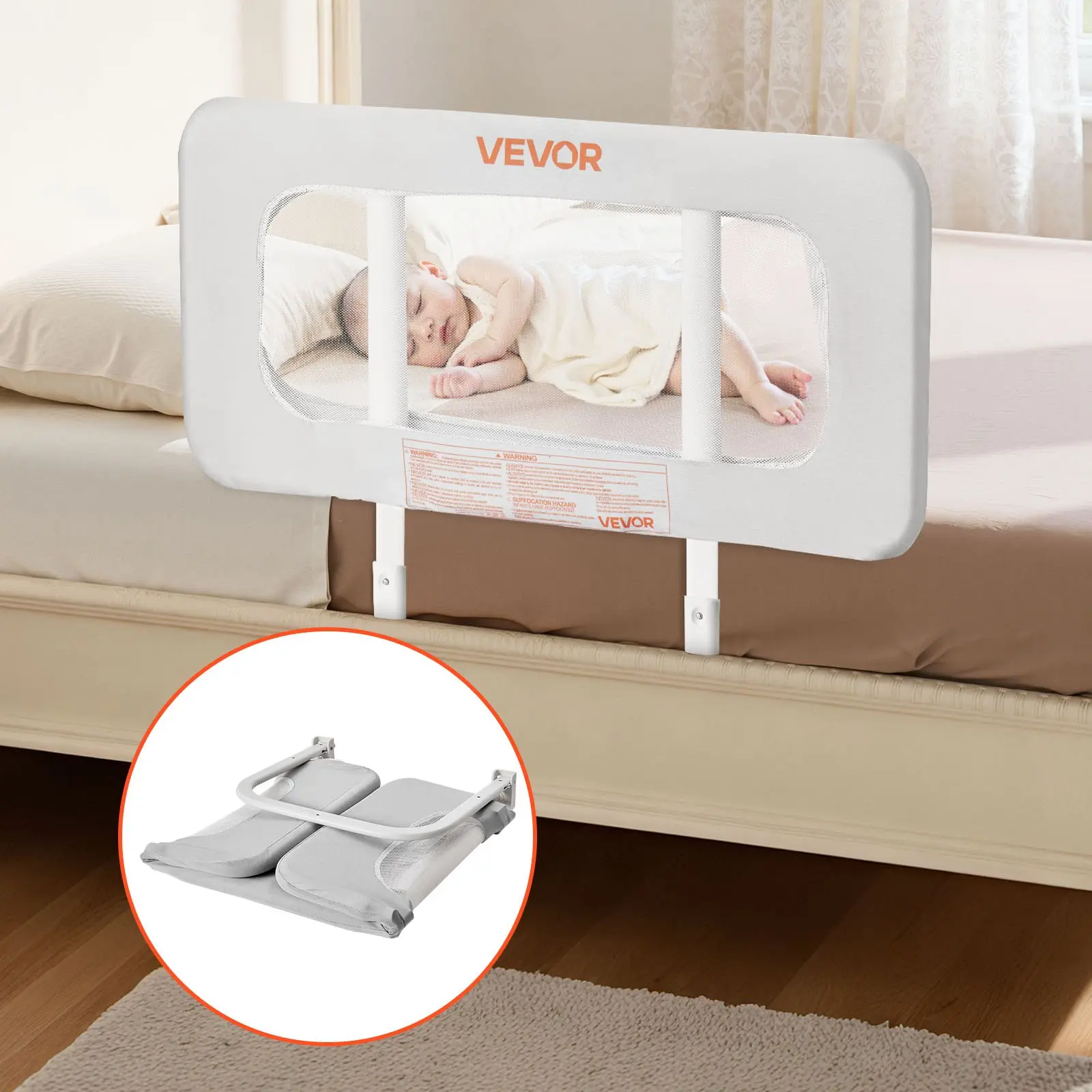 【DealsForYouDays】VEVOR Toddler Bed Rail, Kids Beds Guard Rail with Reinforced Iron Pipe and Oxford Cloth, Adjustable Height Bed Side Railing, Portable Guard Bumper Barrier for Crib, Bunk, 31.5 x 26.38 in, 1 Piece