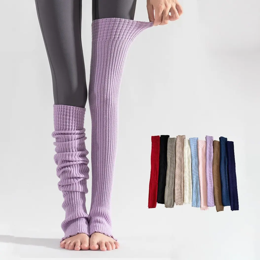 1 PC Long Stirrup Yoga Leg Warmers, Four Seasons Solid Color Knee-High Socks, Soft and Warm No-Foot Nylon Stretch Stockings