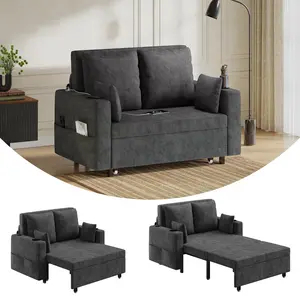 56” Full Size 3-in-1 Pull-Out Sleeper Loveseat Sofa Bed, Convertible Couch Equipped with Cup Holders & USB Charging, Modern Multifunctional Living Room Furniture, Supports up to 1000lbs