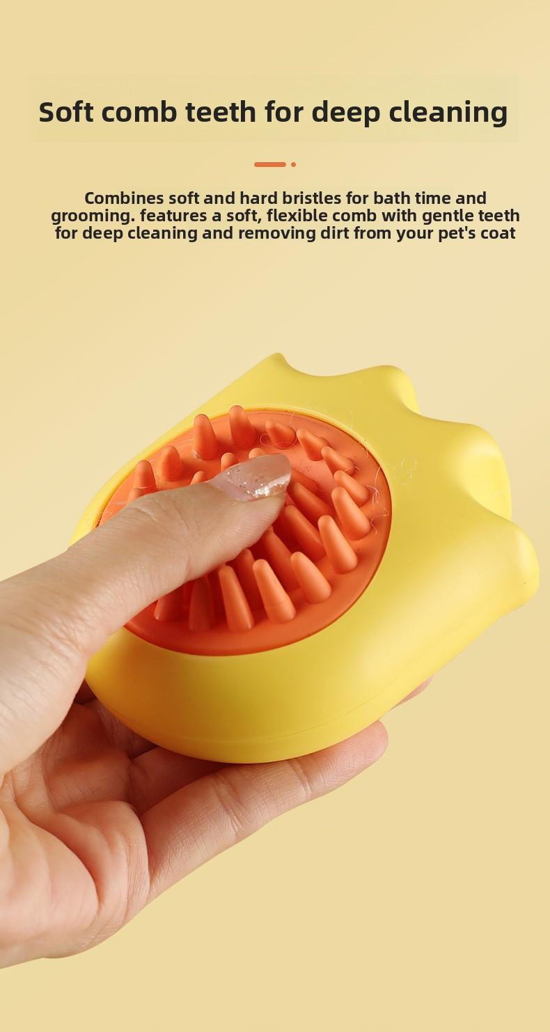 Pet Bath Brush, Dog Cat Grooming Brush with Shampoo Dispenser, Silicone Massage Brush for Shedding & Bathing, Soft Bristles for Dogs Cats Puppy Kitten