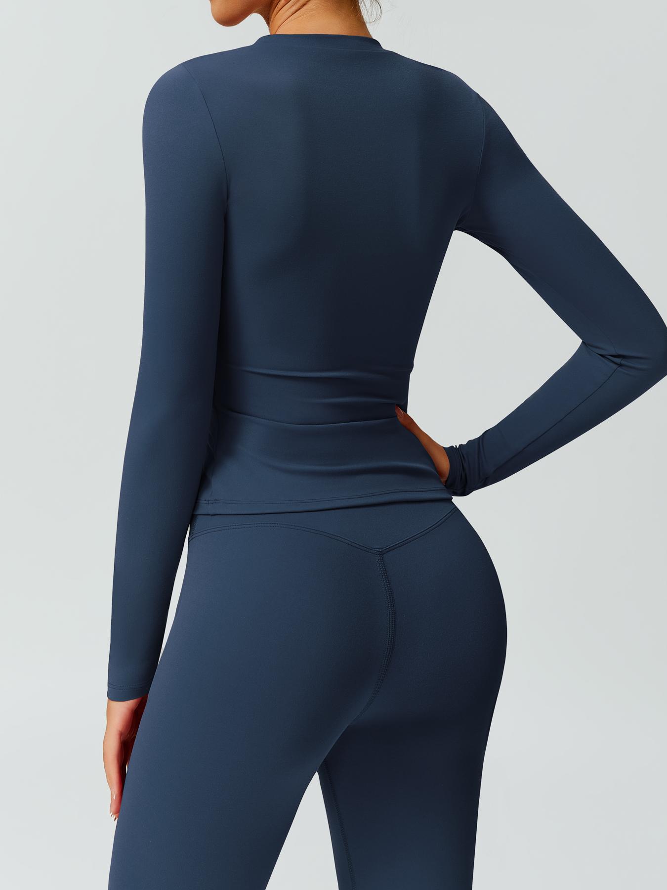 Women's Solid Color Long Sleeve Tee & High Waist Leggings Workout Set, Sporty Comfy Breathable Outfits for Gym Running, Workout Running Clothes, Ladies Fall & Winter Sportswear