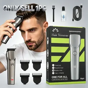 Professional Wireless Men's Hair Clipper, Rechargeable Electric Hair Trimmer with LED Display, USB Fast Charging, 4 Combs Included