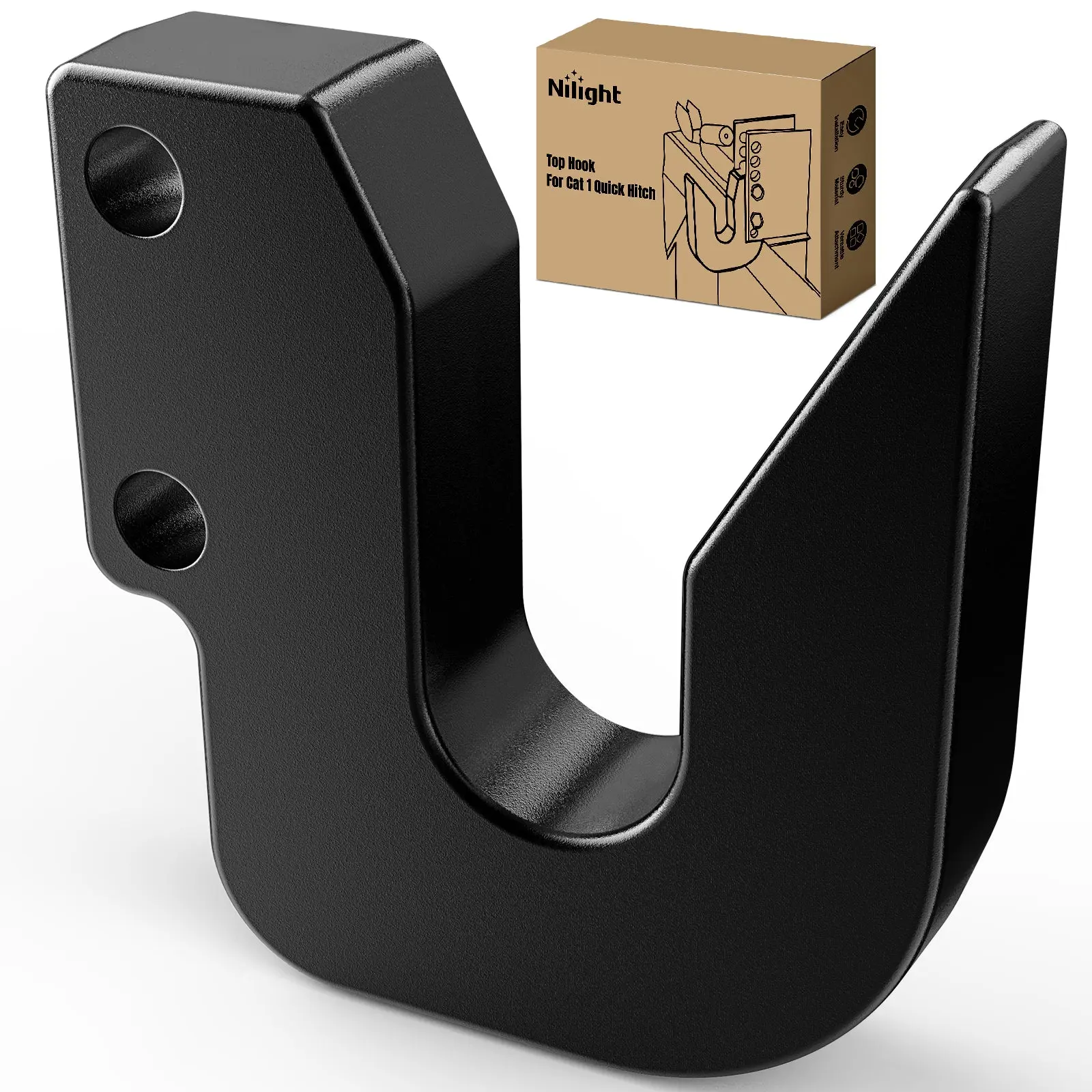 Nilight Forged Steel Bolt-On Quick Hitch Top Tractor Hook, Cat 1, Black Rustproof Powder Coated Hitch Mount, Fits Harbor Freight 3-Point Quick Attach, Replaces HW14-11-37 & HF141137, Bolt-On Install, Easy Installation, Prevents Rust & Corrosion
