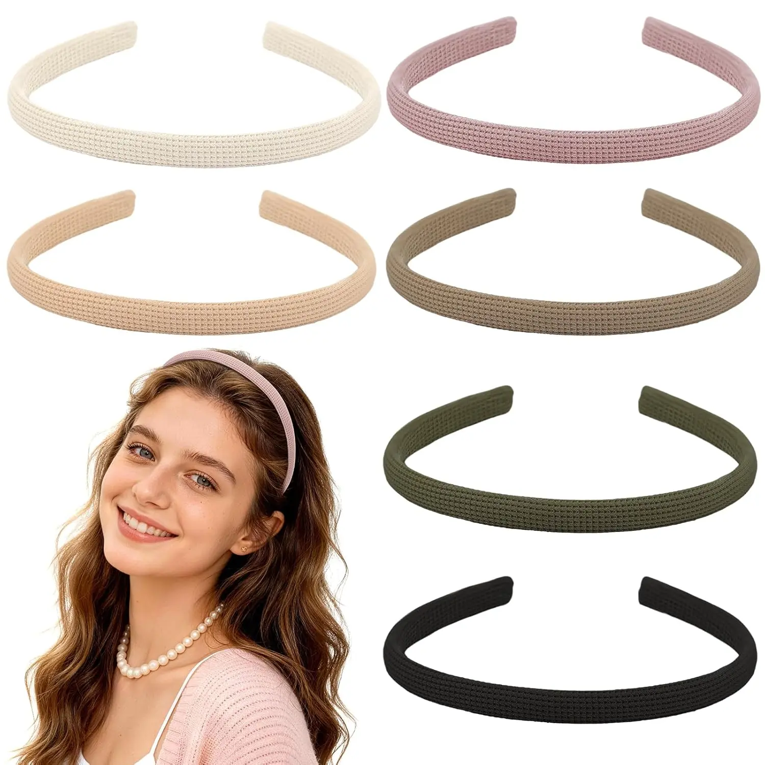 Women's 6-Count Thin Synthetic Headbands - Non-Slip, Comfortable, Ultra-Light Skinny Round Band Hair Accessories for Makeup, Washing - Solid Colors