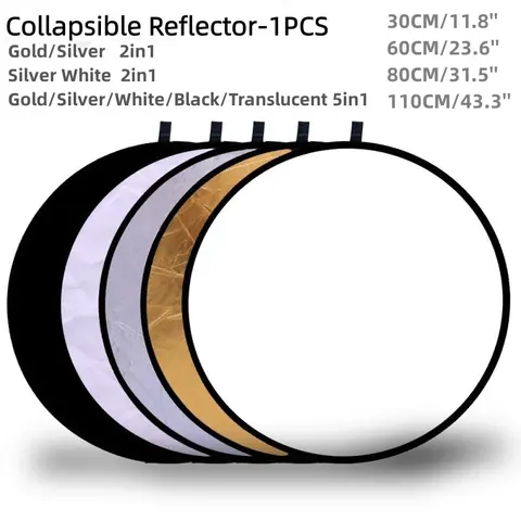 5-In-1 Circular Portable Reflector, Foldable Diffuse Photography Light, Suitable for Studio Photos-2in1 gold/silver- 2in1 silver/white -5in1 Gold/silver/white/black/soft light-7in1 Gold/silver/white/black/soft light/blue/green Camera Accessories