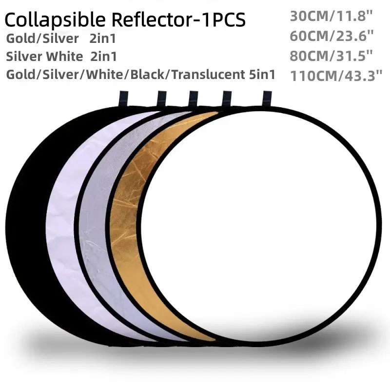 5-In-1 Circular Portable Reflector, Foldable Diffuse Photography Light, Suitable for Studio Photos-2in1 gold/silver- 2in1 silver/white -5in1 Gold/silver/white/black/soft light-7in1 Gold/silver/white/black/soft light/blue/green Camera Accessories