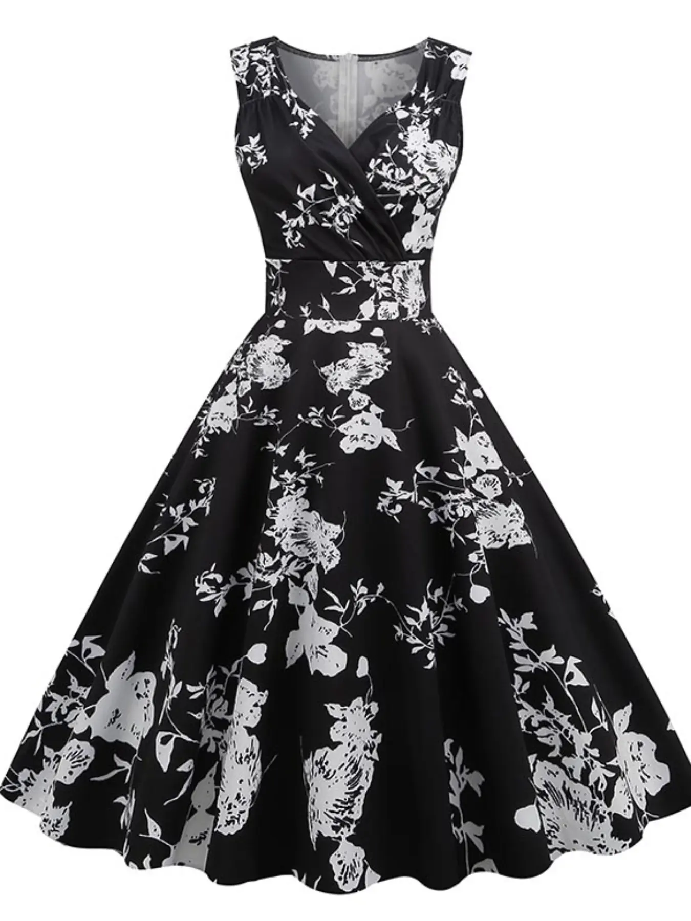 Vintage 50s Sleeveless Knit Print A-Line Knee-Length Dress, Party Gown, Cocktail Dress, Graduation Dance Dress, Elegant Evening Wear