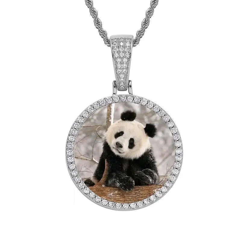Custom Photo Necklace Medallion Memory Picture Pendant Solid Back Zircon Jewelry Free Engrave