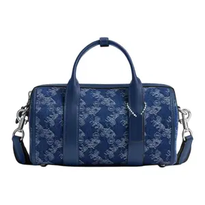 COACH Gotham 24 Crossbody Bag for Men – Carriage-Print Denim and Leather, Medium Size, Navy Blue