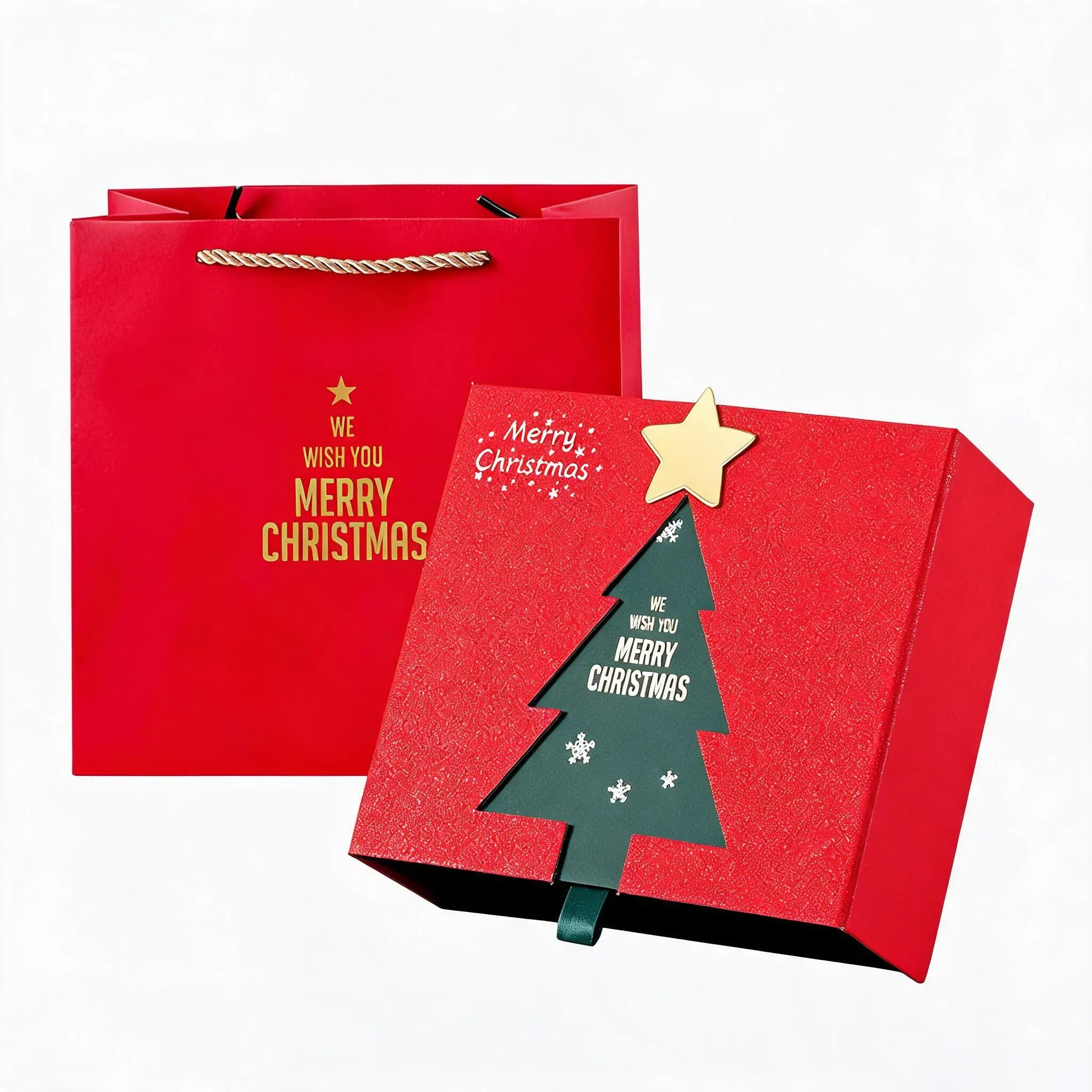1Set Christmas Gift Box with Gift Bag, Luxury Red Magnetic Closure Present Box, Fits Candy, Chocolate, Candle, Jewelry, Ornaments, Xmas Holiday Gift Packaging Box for Presents