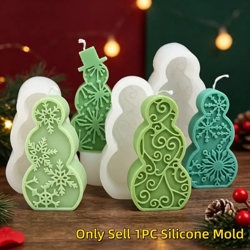 1PC Christmas Snowman Silicone Candle Molds Embossed Snowflake Soap Resin Mold DIY Aromatherapy Plaster Craft Winter Holiday Home Decor Gift