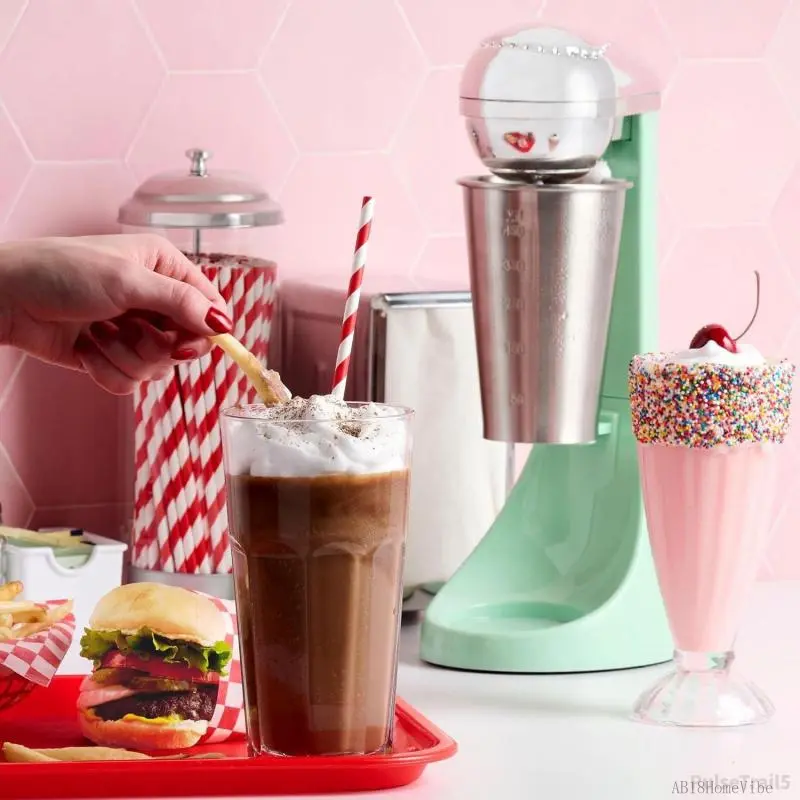 Two-Speed Electric Milkshake Maker & Drink Mixer - 16-Ounce Stainless Steel Cup & RodPulseTrail5AB18HomeVibe