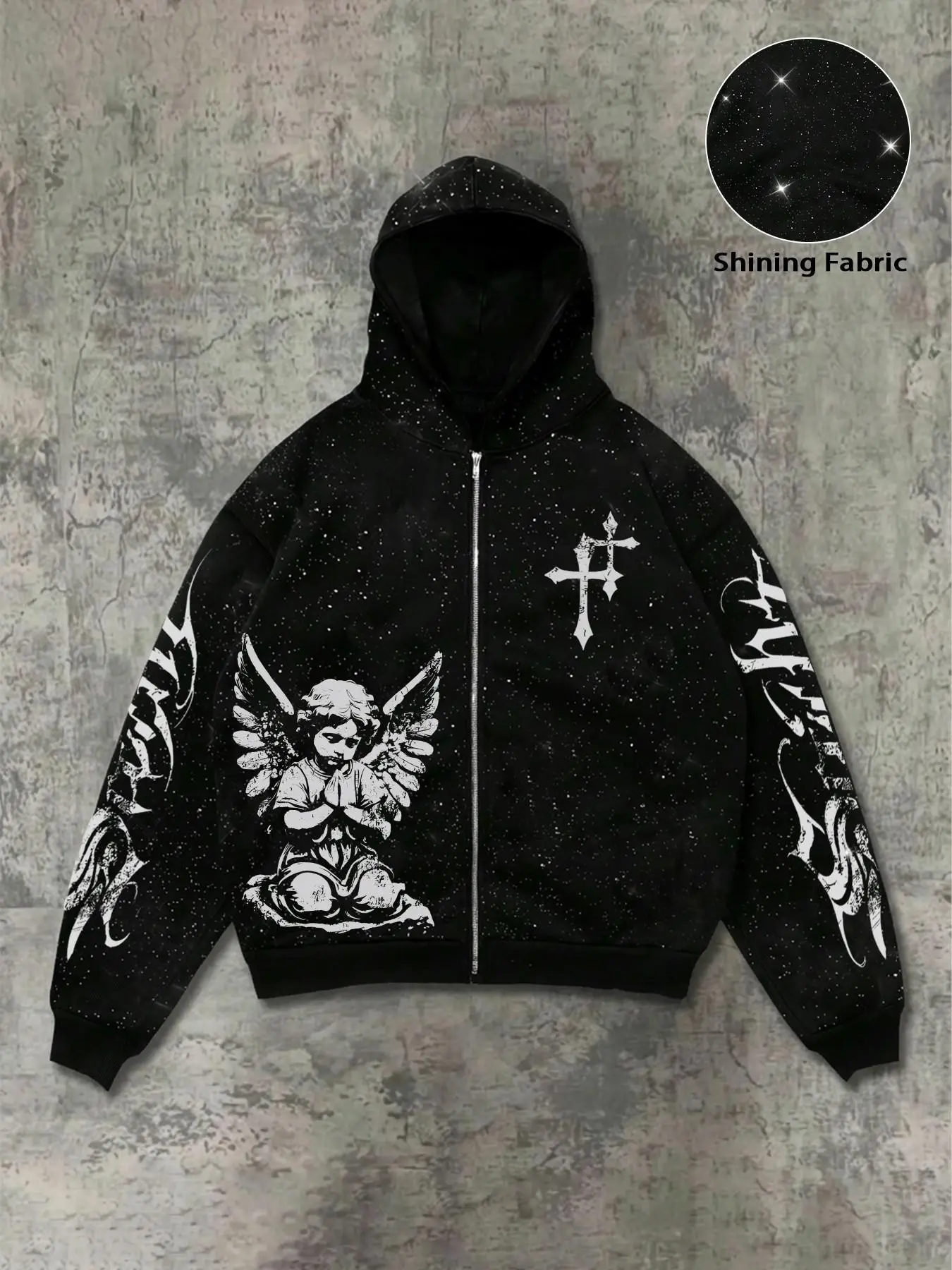 Men's Hooded Sweatshirt with Angel Print, Fall Winter Streetwear, Unisex Casual Pullover, Trendy American Style, Daily Wear