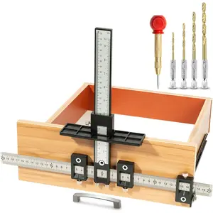 Cabinet Hardware Jig, Aluminum Alloy Cabinet Handle Jig Tool Fast and Accurate Installation of Door Handles and Drawer Front Knobs, Pulls(with Automatic Center Punch and 4 Drill Bits)