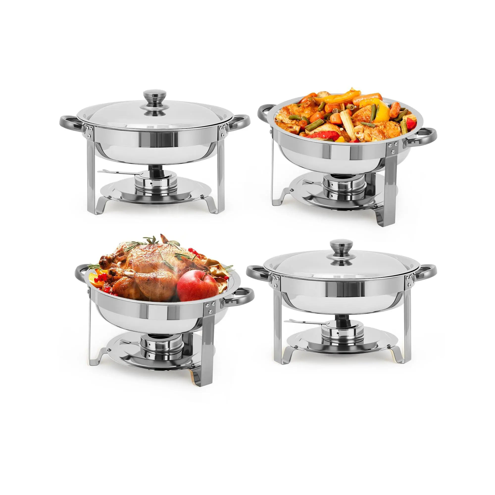 GARVEE Set of 4 Round Buffet Warmers Made of Thick Stainless Steel – Durable, Corrosion-Resistant Food Warmers – Portable Buffet Servers for Keeping Food Warm and Ready to Serve