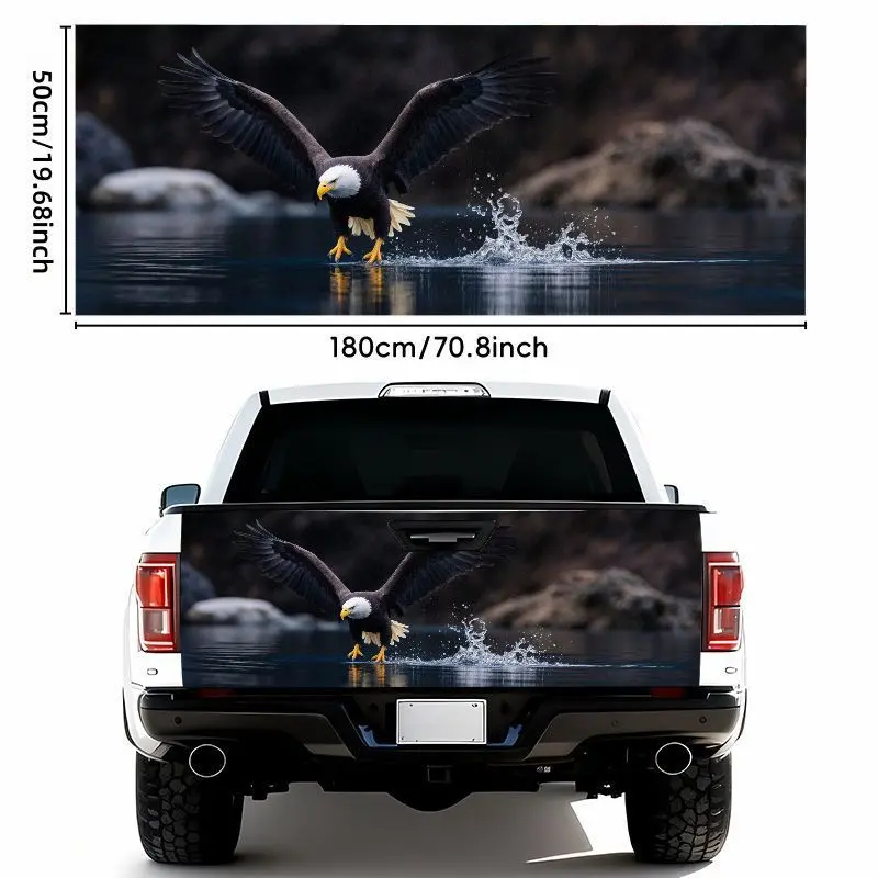 1pc 19.69* 70.87inch Eagle Spreading Wings Dynamic Car Sticker- Waterproof Self-Adhesive Tailgate Bumper Sticker, Spreading Wings and Water Splash Design, Strong Weather Resistance- Suitable for Most Car Models